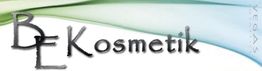 Logo mit Schriftzug "BE Kosmetik", Hintergrund in sanftem Grün und Blau verlaufend.