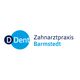 Logo der Zahnarztpraxis Barmstedt mit blauem Kreis und Schriftzug "D Dent".