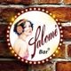 Logotipo do Salomé Bar com ilustração de mulher vintage e fundo de tijolos.