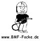 Cartoonfigur mit Helm, die ein Kabel hält. Website-URL: www.BMF-Focke.de