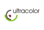 Logo mit Schriftzug "ultracolor" und Halbkreis in Grau, Rot, Grün.