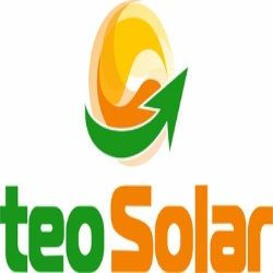 Teo Solar logo with green, orange text, and a yellow swirl symbol above.