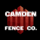 Red fence logo with text "Camden Fence Co." on a black background.