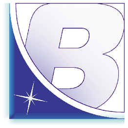 Blauer Buchstabe "B" in Eckenlogo mit Sternsymbol auf dunkelblauem Hintergrund.