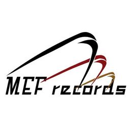 Logo von MEF Records mit stilisierten, geschwungenen Linien in Schwarz, Rot und Gold.