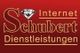 Rotes Logo mit Text: "Internet Schubert Dienstleistungen" und einem Diamant als S-Dekoration.