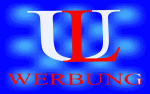 Blaues Logo mit großem "UL" in Weiß-Rot und dem Wort "WERBUNG" darunter in Rot.