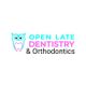Open Late Dentistry & Orthodontics logo with an owl design.