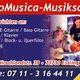 Musikschule-Werbung mit Instrumentenunterricht, Gutschein und Kontaktinformationen.