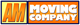 Logo of AM Moving Company with bold text in orange and yellow background.