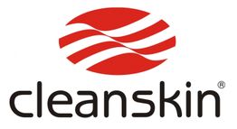 Logo mit rotem, welligem Symbol und Text "cleanskin" in Schwarz darunter.