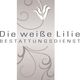 Logo mit einer stilisierten Lilie und Schriftzug „Die weiße Lilie Bestattungsdienst“.