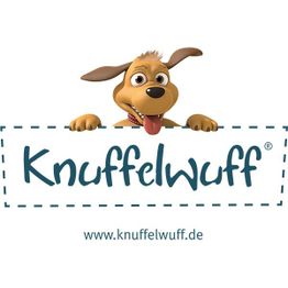 Comic-Hund über dem Logo "Knuffelwuff" mit Website "www.knuffelwuff.de" darunter.