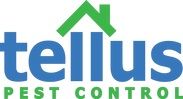 Logo of Tellus Pest Control with a roof design over the letter "t" in green and blue text.