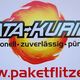 Text "Data-Kurier: professionell, zuverlässig, pünktlich" mit Flammen und Webseite paketflitzer.de.