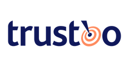 Logo van "trustoo" met tweekleurige tekst en omcirkelde "oo".
