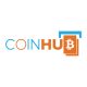 CoinHub logo with blue and orange text, featuring a Bitcoin symbol.