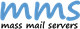 Blue "mms" with "mass mail servers" text in black below.