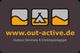 www.out-active.de Logo mit drei Symbolen für Outdoor-Aktivitäten und Text „Outdoor Seminare & Erlebnispädagogik“.