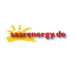 Gelbes Sonnensymbol mit rotem Text "saarenergy.de" davor.