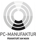 Logo mit konzentrischen Kreisen. Text: "PC-Manufaktur, Frankfurt am Main".