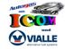 Logos: Autogas, ICOM in bunten Buchstaben, Vialle mit Autografik, alternativer Kraftstoff.