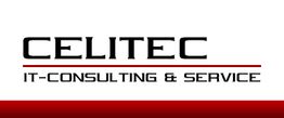 Logo mit Text: "CELITEC IT-Consulting & Service" in Schwarz und Rot auf weißem Hintergrund.