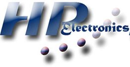 Logo mit Text "HP Electronics" und Punkten, die diagonal angeordnet sind.