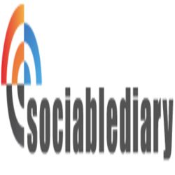 Logo with overlapping colored arcs and the text "sociablediary" in bold gray letters.