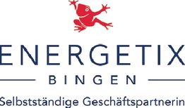 Roter Frosch über dem Schriftzug "Energetix Bingen, Selbstständige Geschäftspartnerin".