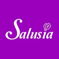 Lila Hintergrund mit dem weißen Schriftzug "Salusia" und einem kleinen Salatblatt-Symbol.