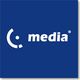 Blaues Logo mit stilisiertem Gesicht und dem Wort "media" in Weiß.