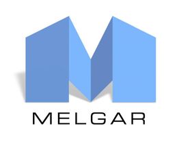 Logotipo azul con forma de "M" y la palabra "MELGAR" debajo.