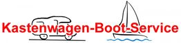 Wohnmobil- und Segelboot-Zeichnung mit rotem Text "Kastenwagen-Boot-Service".