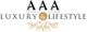 Logo mit Text "AAA Luxury & Lifestyle", verziert mit goldenen Ornamenten.