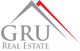 Logo von GRU Real Estate mit grauem und rotem Dachsymbol.