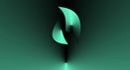 Abstrakte grüne Form auf dunkelgrünem Hintergrund, die sich nach oben windet.