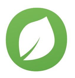 Grünes Blattsymbol in einem Kreis auf weißem Hintergrund.