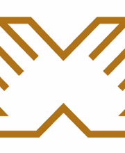 Braunes Logo mit stilisiertem Buch und Spiegelbild in symmetrischem Design auf weißem Hintergrund.