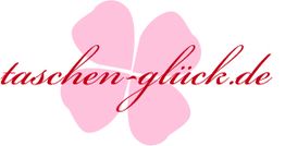 Rosa Kleeblatt mit rotem Text "taschen-glück.de" darüber.