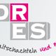 Text "DRES Faltschachteln und mehr" auf weißem Hintergrund, "und mehr" in pink geschrieben.