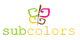 Logo met de tekst "subcolors" en kleurrijk abstract symbool erboven.