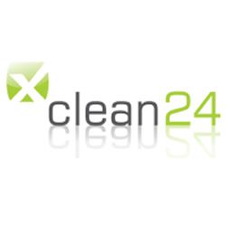 Logo mit grünem Symbol und Text "clean24" in Schwarz und Grün auf weißem Hintergrund.