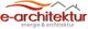 Logo von "e-architektur" mit roten Linien und grauen Hausdächern. Text: "energie & architektur".