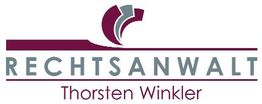 Logo mit Text "Rechtsanwalt Thorsten Winkler" und abstraktem Symbol in Rot- und Grautönen.