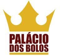 Logotipo com coroa dourada e texto "Palácio dos Bolos" em marrom.