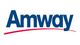 Amway-Logo mit blauem Schriftzug und rotem Bogen darunter.