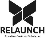 Logo: Schwarzer Schmetterling, Text "Relaunch" und "Creative Business Solutions".