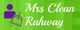 "Mrs Clean Rahway logo with purple icon on a green background."
