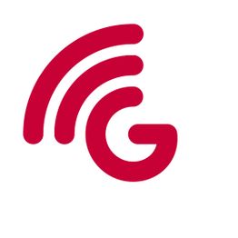 Logo rosso con lettera "G" stilizzata e tre linee curve a sinistra su sfondo bianco.